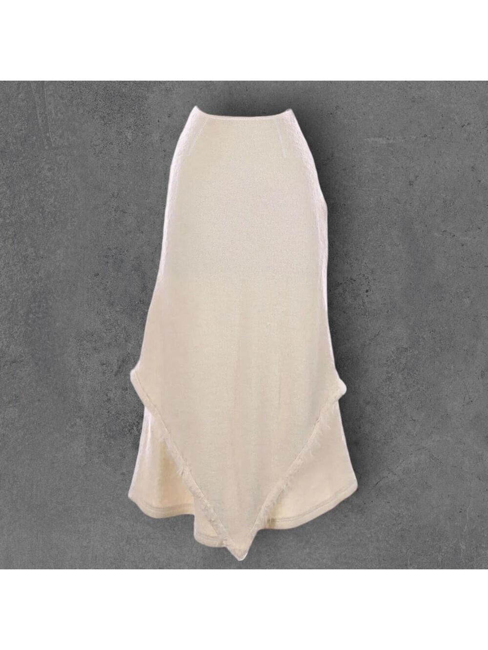 Vintage Made in France Wool Blend Fuzzy Ivory Asymmetric Fuzzy Skirt EU 36 /US 6